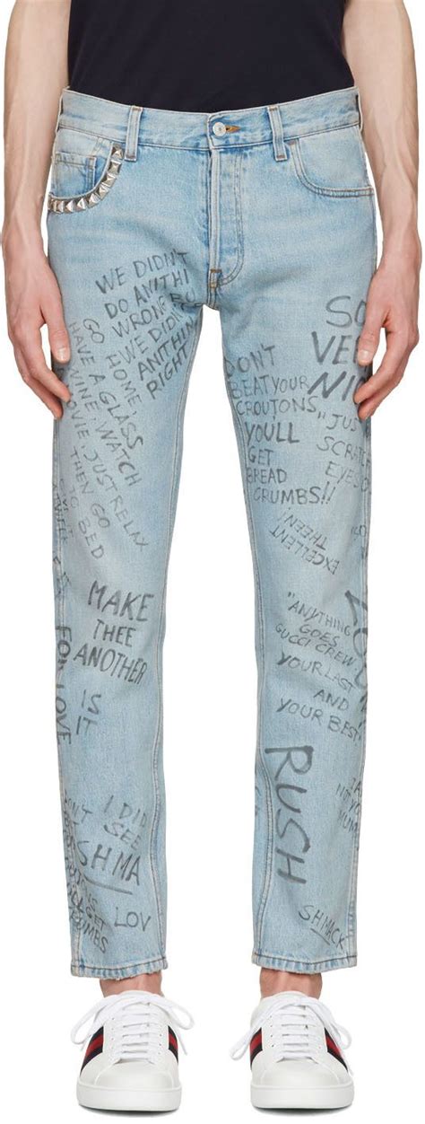 diy gucci scribbled writing print punk pants|Gucci Scribbled Writing Print Punk Pant In Blue .